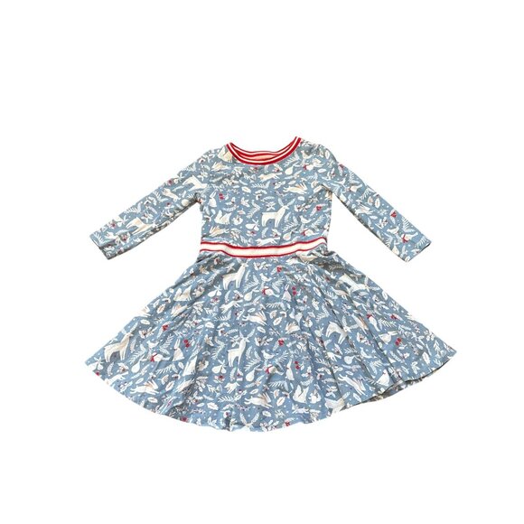 Mini Boden Girls Dress 7-8Y Woodland Animal Print Blue & White